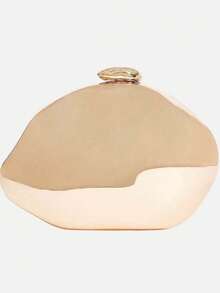 Shiny Gold Metal Evening Bag, Colorful Crystal Inlaid Clutch Purse, Stylish Handbag For Prom Wedding Cocktail Party - Gold - View 9