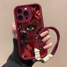 Funda para teléfono con diseño de collage de ojos y labios en tonos rojos oscuros. Compatible con Samsung, Apple, VIVO, OPPO, , Transsion, ,  y Honor. Fabricada en silicona TPU, ofrece protección contra golpes y caídas. - Burdeos - Ver 4