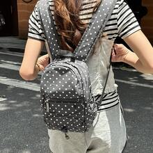 復古圓點迷你後背包,日系休閒輕量小後背包,甜酷風通勤學生書包 - 黑色 - 查看 11