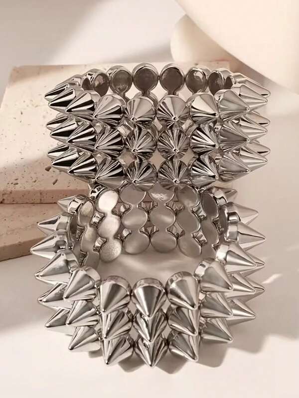 Xiacheng 1/2PCS Punk Rivet Bracelet, Unisex Silver Statement Spike Cuff, Perfect For Daily Wear, Parties & Festivals