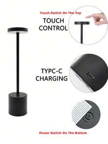1 pieza Lámpara de escritorio con control táctil inalámbrico, recargable tipo C de 5V, 3 en 1 con ajuste de color y brillo de la luz, adecuada para oficina, estudio, dormitorio, sala de estar - Colores claros 3 en 1 - Ver 8