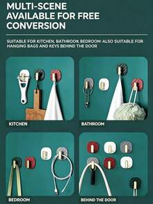10pcs Random Color, No-Drill Waterproof Adhesive Wall Hooks, Strong Self-Adhesive Decorative Towel Hooks, Multi-Functional Practical Adhesive Hooks, Suitable For Kitchen, Bathroom, Shower, Entryway, Home Storage And Organization - Multicolor - View 6