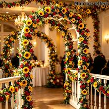 2pcs Artificial Sunflower Yellow Red Rose Vine 90.9 Inch, Easy To Hang Faux Floral Garland, Suitable For Outdoor Garden Wedding Arch Ceiling Message Wall Staircase Hotel Decoration - Multicolor - View 6