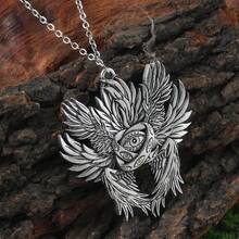 Vintage Distressed Six-Winged All-Seeing Eye Pendant Necklace, Mysterious Symbol Titanium Steel Clavicle Chain, Niche Dark Accessory - Antique Silver - View 2