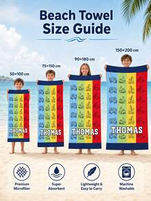 Personalized Children's Beach Towel With Customizable Name, Perfect Summer Birthday Gift, Suitable For Various Summer Occasions. Beach Towel And Accessories, Suitable For Beach, Swimming Pool, Travel, Camping, Yoga And Other Scenes. - Multicolor - View 3