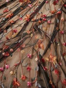 黑色花卉刺繡薄紗蕾絲面料 透視網格布 精緻花卉藤蔓圖案 適用於晚禮服、婚紗、新娘面紗、裙子、服裝、窗簾、DIY縫製裝飾面料 按碼出售 - 1 - 查看 4