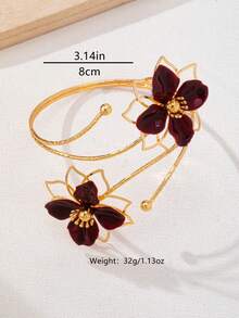 1 buah Gelang Lengan Enamel Motif Bunga Ganda, Rantai Lengan Bunga Berlebihan Gaya Liburan yang Dipersonalisasi, Kelopak 3D yang Ramah Kulit dan Dapat Diatur - Gaya berongga Burgundy - View 2