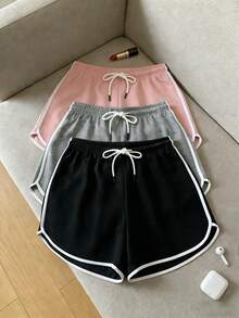 3pcs/Set - Women's Summer Sports Casual Shorts, Black With White Trim, Elastic Drawstring Waist, Comfortable Cool Breathable Outdoor Sports Fitness Hot Pants, Perfect For Outings, Beach, Gift For Girlfriend, Lover - Multicolor - View 6