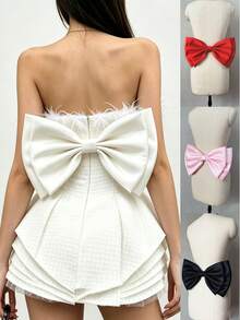 A Black Satin Back Large Double Bow Accessory Waist Decoration 37cm - Black - View 1