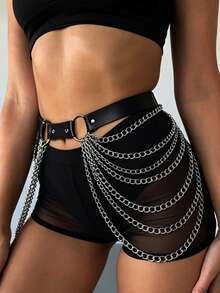 Women's Leather Chain Waist Belt Strap Holiday Accessory - Black - View 11