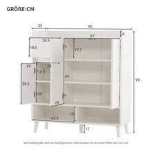 Chest Of Drawers/Sideboard/Shoe Cabinet With Adjustable Shelves – Minimalist Storage Unit With Solid Wood Legs – Dimensions: H 99 Cm X W 90 Cm X D 35 Cm - White - View 5