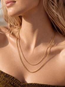 18K Gold Plated Stainless Steel 60cm Long Rope Chain Necklace, Waterproof Anti-Oxidation Twisted Chain Multi-Layer Elegant Mini Minimalist French Style Daily Fashion Accessory, Suitable For Bathing, Swimming, Beach Vacation, A Fashionable Gift - Yellow Gold - View 11