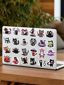 50pcs Horror Soul Cat Creative Waterproof Stickers, Suitable For Laptop, Water Bottle, Skateboard, Guitar, Refrigerator, Desktop, Wall, Helmet, Scrapbook, Phone Case Decoration, Holiday Gift, Birthday Party Gift School Supplies - 50pcs - View 4