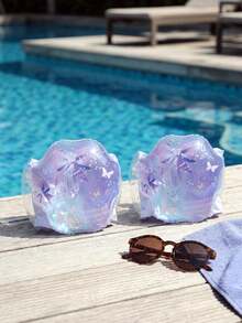 Children's Inflatable Arm Floats, Glitter Print Swimming Arm Bands, Cute Flower/Butterfly/Mermaid Design Floating Sleeves, PVC Material Water Floats, Girls' Summer Pool Beach Swimming Training Aid - Multicolor - View 7