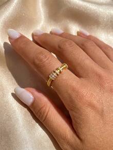 1pc Elegant Zirconia Inlaid Women's Ring, Suitable For Daily Wear, Holiday Gift, Or As A Beautiful Jewelry Gift For Friends - Brushed Lucky Ring - View 3