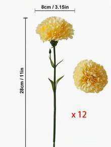 1/24支人造康乃馨絲綢仿真花莖，適用於葬禮裝飾、婚禮花束、花環、DIY手工藝 - 黃色 - 查看 8