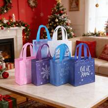 CARRIECUR Winter Wonderland wiederverwendbare Vliesstoff-Tragetaschen, 6 Designs Schneeflocken-Muster Geschenktüten mit bunten Griffen für Weihnachtsparty, Wintergeburtstag, Babyparty, Feiertage & Partyzubehör - Übersicht 2