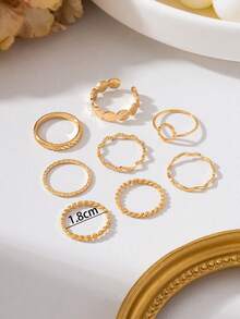 8pcs/Set Textured Thin Ring Stacking Rings, Minimalist Versatile Casual Commute Style For Summer - Yellow Gold - View 5