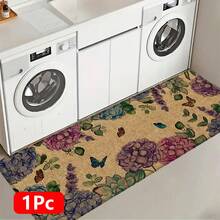 1 pieza, Decoración del hogar, Estampado de patrón floral, Alfombra de cocina de lino, Tapete de cocina, Tapete de piso, Tapete de baño, Tapete de puerta, Impresión 3D rectangular, Adecuado para sala de estar, dormitorio, pasillo, baño, lavandería - Alfombra de poliéster, Adecuado para decoración del hogar interior y exterior - Multicolor - Ver 12