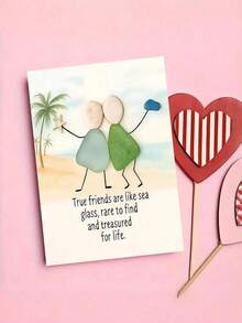 OBOVAY 1pc "True Friends Like Sea Glass" Friendship Greeting Card With Envelope, Beach Themed BFF Keepsake Gift, Blank Inside, 5" X 7" Card With Envelope - A - View 3