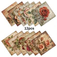 12pcs Victorian Aesthetic Floral Scrapbook Paper, Retro Grunge Rose Paper Pad, Shabby Chic Botanical DIY Stationery Paper For Journal, Gift Wrapping Crafting Paper, DIY Card Making Supplies - A - View 4