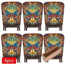 2/4/6pcs Set, Home Decor, Butterfly Pattern Printed Linen Chair Covers, Suitable For Daily Home Decoration, Living Room, Dining Room, Garden Environment, Hotel Restaurant, Holiday Party, Friends Gathering, Washable Polyester Material, Dining Chair Seat Cushion Covers - Multicolor - View 12