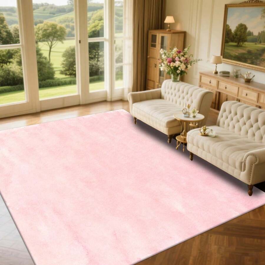 Cashmere-Like Solid Pale Pink Matte Texture Pattern Printed Outdoor Rugs,Exquisite Cozy Carpets In Diverse Styles. Suitable For Home, Outdoor, Malls & Cafes, Machine Washable, Various Sizes Available. - A - View 1
