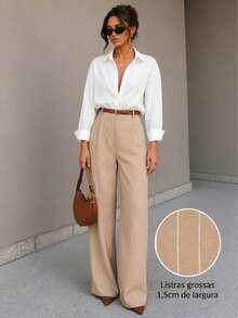 Striped Tailored Wide Leg Pants - Apricot - View 3