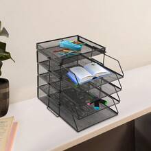 Black 5-Tier  Desk File Organizer – 24.5*33*28.2cm Tabletop Letter Tray For Office, Home & Classroom Storage - Black - View 6