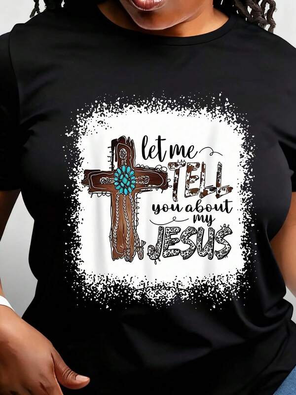 Damen-T-Shirt mit christlichem Kreuzmuster. Lässiges Kurzarmshirt, ganzjährig angenehm zu tragen, ideal für jeden Anlass und als Geschenk.