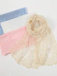 1pc Solid Color Knitted Embroidered Floral Lace Shawl/Scarf - Multicolor - View 6