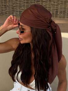 1PC Women's Fashion Casual Solid Color 90*90 2026 Spring New Bandana Headscarf, Simple Spring/Summer Hair Accessory, Suitable For Vacation, Beach Party And Street Fashion - Coffee Brown - View 5