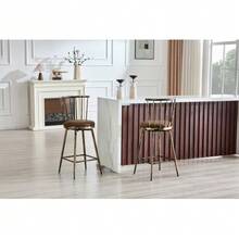 Modern Windsor-Style Metal Bar Stool With Padded Seat, Ideal For Kitchen Islands, Bars, And Restaurants; Industrial-Style Bar Stool At Bar Height; Vintage And Minimalist Style - Brown 1 - View 3