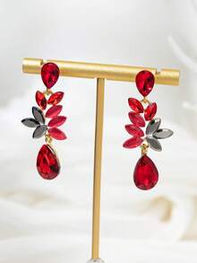 1 Pasang Anting Berlian Wanita Berbentuk Tetesan Air Mata dengan Motif Bunga Warna-warni, Cocok untuk Acara Keluar Rumah - Merah-E036 - View 4