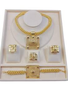 Gold Jewelry Necklaces For Women Geometric Adjustable Necklace Bracelet Elegant Jewelry Set For Women Suitable For Party Wedding Anniversary Dress Up - Gold - View 9