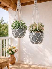 1 buah Jaring Gantung Pot Tanaman Perlengkapan Taman untuk Sukulen & Pothos Tempat Pot Tanaman Dalam dan Luar Ruangan Keranjang Bunga Makrame untuk Balkon Teras Halaman Dekorasi Ruangan Jaring Penyimpanan Gantung untuk Tanaman Hijau - A - View 9