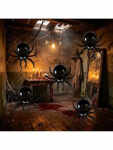 5pcs 16 Inch Mini Halloween Poison Fang Spider Shaped Foil Balloons (Ribbon Not Included) Halloween Party Decoration Balloons, Halloween Atmosphere Creation - Mini Long-legged Spider - View 3