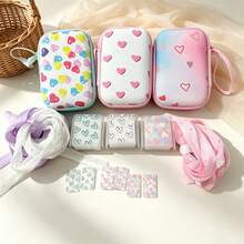 6pcs Colorful Heart/Cow Print Hard Shell Cable Organizer Set, Includes Storage Bag/Charging Case/Cable Clip/Pleated Chiffon Cable/Cable Protector, With Carrying Strap Ultra Portable, Used For CCD, Charger, Data Cable Partitioned Storage, Easy To Find Things When Going Out, No More Messy Bag - Multicolor - View 3