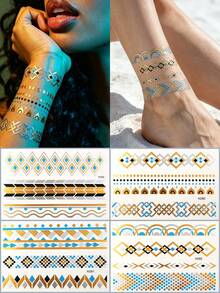4 Sheet Tattoo Sticker Temporary Tatoos Bronzing Tatoo Gold Silver Arm Body Attoo Cool Bracelet Summer Gir Dlv Golden Fashion Tattoos Ling Sticker - Multicolor - View 12