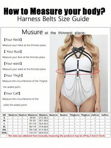 1pc Women's Black Bustier Harness With Chain Accessory, Dark Gothic Style Fashion PU Leather Straps, Suitable For Bestie Gatherings, Personalized Street Style Accessory Or Festival Rave Eye-Catching Outfit - Black - View 3