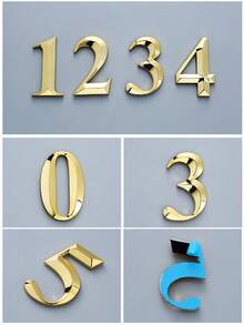 1pc 3D ABS Digital Luxury Style Glossy Gold Geometric Back Adhesive No-Drill Sun-Proof Waterproof Door Sign Gold Number Label Suitable For Villa Luxury Mansion Main Entrance - House Number - View 3