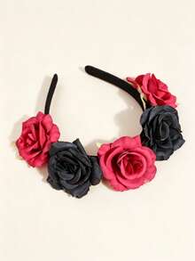 1pc Street Elegant New Luxury Handmade Beaded Exquisite Deep Sea Blue Rhinestone Headband High-End French Vintage Banquet Hair Accessory Hairband - Black and Red - View 5