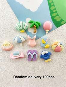 10/20/100pcs Beach Vacation Swimsuit Slippers Resin Accessories Summer Phone Case Hair Clip Water Bottle Sticker Clog Shoe Decorations - Multicolor - View 7