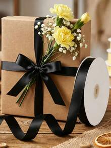 Black Satin Ribbon, Rolled Black Ribbon, Suitable For Holiday Parties, Birthday Parties, Gift Wrapping, Bouquets, Crafts, Wedding Decor, Christmas And Sewing Projects - Black - View 6