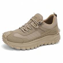 Solid Color Outdoor Lace-Up Hiking Shoes, All-Season Versatile Retro Round Toe Plus Size Street Style Thick Sole Work Boots For Men - Khaki - View 17
