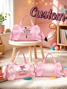 1pc Personalized Custom Cylindrical Ballet Girl Crossbody Bag, Zipper Closure Nylon Material, Adjustable Shoulder Strap, Can Be Carried By Hand, Suitable For Dance Class, Sports, Shopping, Outdoor Outings, Daily Use. Birthday Gift. - Multicolor - View 7