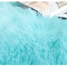 1pc Faux Wool Carpet Rug, Thick Fluffy Long Rug, Suitable For Bedroom, Living Room, Bedside, Sofa Matching, Washable, Daily Home Decor - Light Blue - Oval - View 7