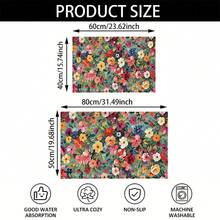 1pc Retro Floral Pattern Design Microfiber Bath Mat,Non-Slip And Soft Bathroom Floor Rugs,Doormat,Water Absorption Mat,Machine Washable,Low Pile,TPR Backing,Knit Fabric,For Bedroom,Kitchen,Indoor Use,Accessories & Home Decor,Perfect New Home Gift - Multicolor - View 2