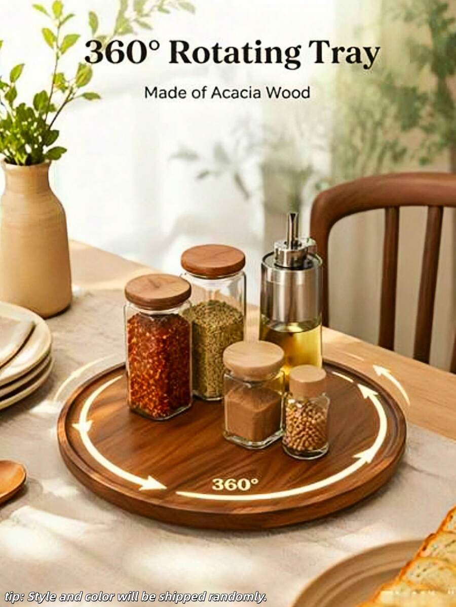 1 pieza Bandeja redonda de madera de nogal natural unisex, textura pulida a mano, múltiples tamaños, pieza única sin costuras, estante de almacenamiento para refrigerador, organizador de cocina minimalista moderno, bandeja para servir sushi, filete y condimentos, barbacoa de patio de verano, fiesta de graduación, esencial para el regreso a la escuela, color aleatorio