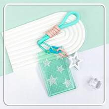Lindo portatarjeta de identificación transparente con forma de estrella, ranura para foto, con colgante de estrella hueca, cuerda trenzada y tapa deslizante - A - Ver 9